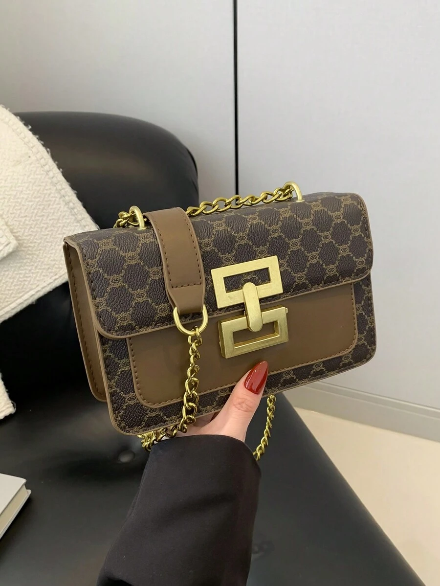 Vintage Floral Pattern Shoulder Chain Bag For Women, New Arrival Flip Design Lady Square Handbag Classic Style (Gold Metal Lock, Versatile Floral Fabric, Suitable For Beautiful And Elegant Women)