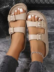 New Fashion Sandals For Women, Versatile Thick Sole Elevated EVA Lightweight Comfortable Soft Sturdy Non-Slip Dual Adjustable Strap Platform Slippers For Dress, Beach, Walking