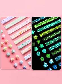 210 张夜光折纸星星纸条玩具，适合儿童 10 色折纸彩色幸运星折纸 DIY 手工艺术，夜间发光，折纸，折纸，星星纸，折纸星星纸，纸星星纸，纸星星 - 彩色 - 查看 1