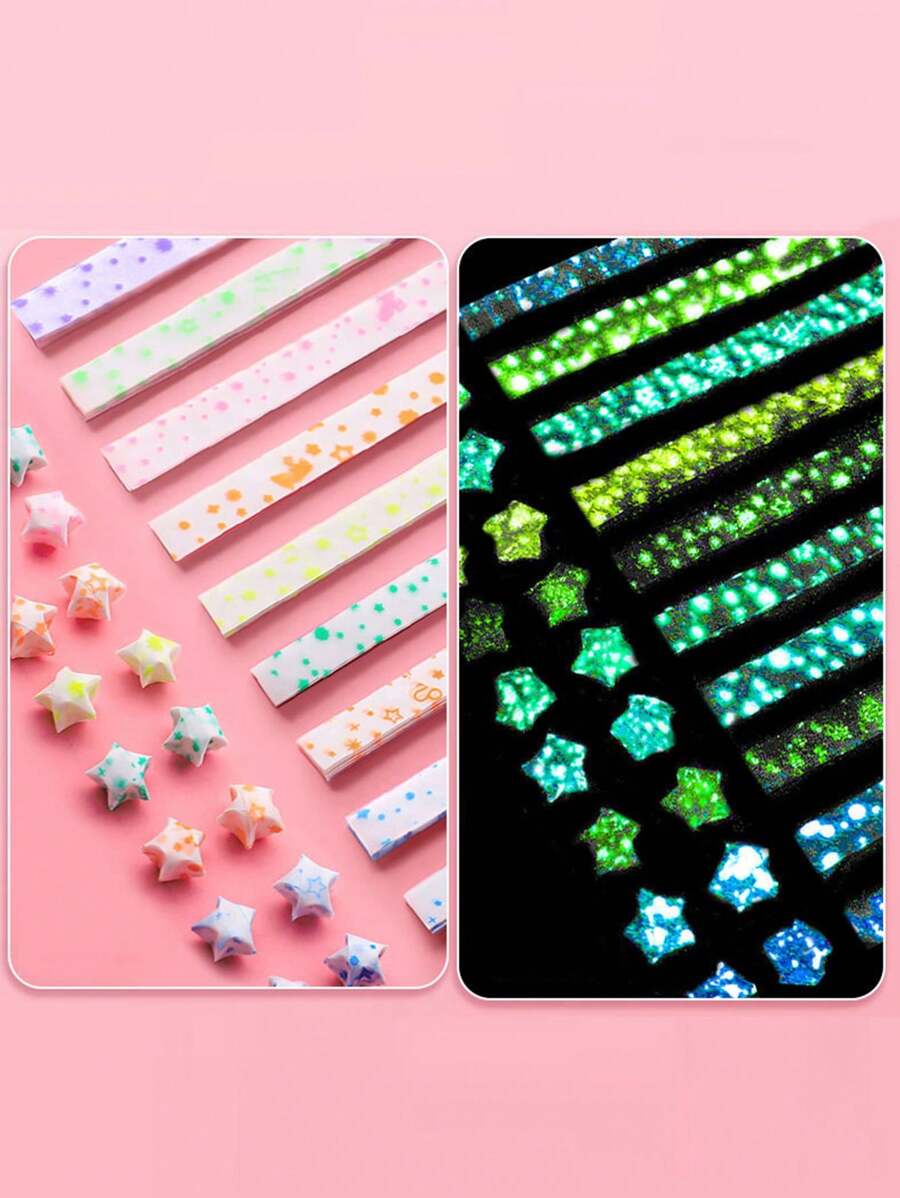 210 张夜光折纸星星纸条玩具，适合儿童 10 色折纸彩色幸运星折纸 DIY 手工艺术，夜间发光，折纸，折纸，星星纸，折纸星星纸，纸星星纸，纸星星 - 彩色 - 查看 1