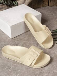Women's Solid Color Slippers, Casual Open Toe Flat Summer Shoes, Lightweight Strap Design Beach Sandals.