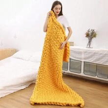 LIVINGANDHOME Living And Home Handwoven Chunky Knit Throw Blanket For Home Decor, Four Seasons Usable, Soft Skin-Friendly Fabric,Suitable For Beds, Sofas,  And Chairs, Soft Blanket - Yellow - View 4