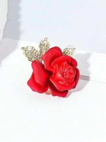 1pc Fashionable Painted Rose Flower Brooch, Lapel Pin, Suit Accessory - Red - View 4
