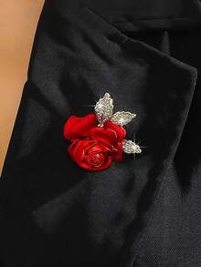 1pc Fashionable Painted Rose Flower Brooch, Lapel Pin, Suit Accessory - Red - View 2