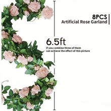 8Pcs(52 FT) Artificial Rose Vine Fake Flower Garland Fake Silk Rose Hanging Vine For Wedding Party Background Arch Garden Background Decoration - White - View 6
