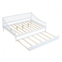 MISSUNNY Full Size Daybed With Trundle And Support Legs, White - White - View 4