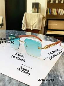 1pc Unisex Leopard Accessory Wood Pattern Temples, Ocean Lens Colorful Rimless Square Fashion Street Shooting Women Fashion Glasses, For Driving, Daily Accessory - Multicolor - View 11