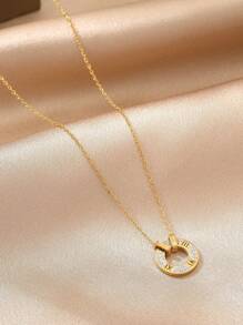 1 phụ kiện bằng thép không gỉ màu vàng, đá Cubic Zirconia được trang trí bằng chữ số La Mã, sáng tạo và thời trang, phong cách Pháp và Hàn Quốc độc đáo, đa năng để tặng quà, thích hợp cho phụ nữ và các cặp đôi, tuyệt vời để mặc hàng ngày, tiệc đường phố và lễ hội - Vàng - Xem 2