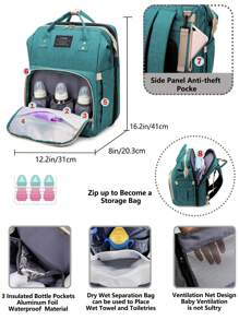 1入組嬰兒尿布袋背包，附換裝站，多功能便攜式防水大容量旅行嬰兒換裝袋，嬰兒物品整理包，適用於男女嬰兒尿布袋，嬰兒淋浴禮物，新生嬰兒必備 - 綠色 - 查看 4