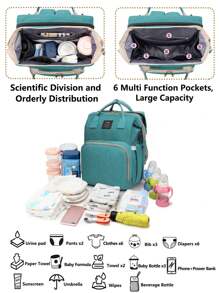 1入組嬰兒尿布袋背包，附換裝站，多功能便攜式防水大容量旅行嬰兒換裝袋，嬰兒物品整理包，適用於男女嬰兒尿布袋，嬰兒淋浴禮物，新生嬰兒必備 - 綠色 - 查看 3