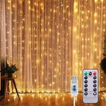 1 pezzo Luci a tenda USB con telecomando, bianco caldo/bianco/multicolore, 8 modalità, luci a tenda a LED per camera da letto, luci da favola, luci per corone, luci di Natale/Ognissanti per decorazioni domestiche, luci per decorazioni per festival, matrimoni, feste, compleanni, giardino, lauree, campeggio, autunno e Natale