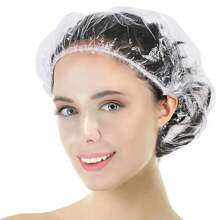 50pcs Disposable Shower Cap, Waterproof, Shower And Moisture Resistant Cap, Hair Mask For Beauty Salons, Baked Oil Cap, Heated And Dyed Hair Cover - Clear - View 1