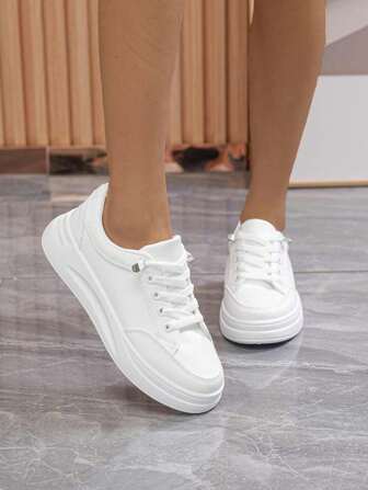 Women's All-Match White Sport Casual Shoes For Fitness, Skipping, Running, Skateboarding And Hiking, Anti-Slip Lightweight Soft-Sole Sneakers, Ladies Skate Shoes, Golf Shoes