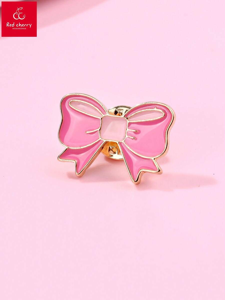 1pc Girls' Cute Butterfly Shaped Zinc Alloy Brooch Pin With Dripping Oil Effect And Gold Plating, Suitable For Daily Casual Wear, Hats And Jewelry Accessories, Rose Red - Bow - View 1