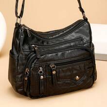 Fashion Multi Zipper Crossbody Bag, Soft Vegan Leather Shoulder Bag, Women's Multi Pockets Handbag Purse - 黑色 - 查看 6