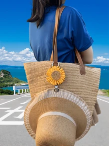 新款春夏向日葵旅行休闲遮阳帽，户外背包行李夹，PU皮革多用途太阳帽夹，适用于防晒帽，向日葵设计 - 太陽花帽夾 - 查看 5