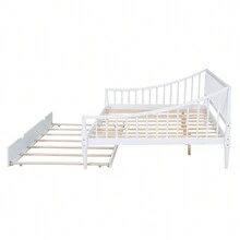 MISSUNNY Full Size Daybed With Trundle And Support Legs, White - White - View 6