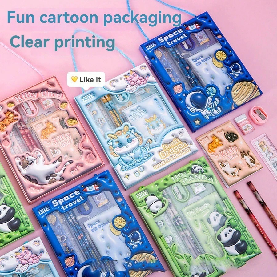 Children's Cute 6 Pieces Cartoon Stationery Set - Perfect Essential Cute Learning Supplies For Back To School(Random Color) - Multicolor - View 1