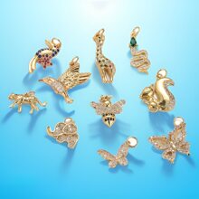 1pc Copper Plated 18k Gold Stylish Simple Personalized Animal Shaped Elephant Fox Butterfly Inlaid Rhinestone Pendant DIY Bracelet Necklace Earring Versatile Jewelry Accessory - Multicolor - View 3