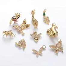 1pc Copper Plated 18k Gold Stylish Simple Personalized Animal Shaped Elephant Fox Butterfly Inlaid Rhinestone Pendant DIY Bracelet Necklace Earring Versatile Jewelry Accessory - Multicolor - View 1