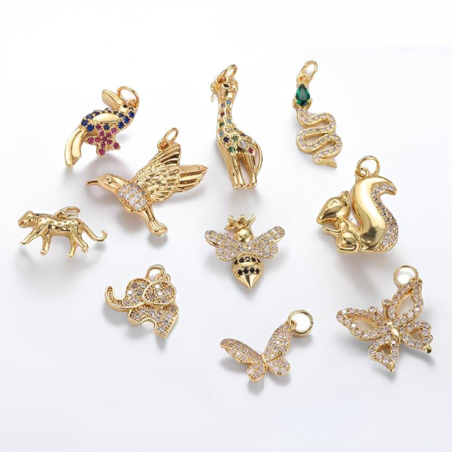 1pc Copper Plated 18k Gold Stylish Simple Personalized Animal Shaped Elephant Fox Butterfly Inlaid Rhinestone Pendant DIY Bracelet Necklace Earring Versatile Jewelry Accessory - Multicolor - View 1