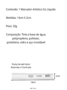 Giz Líquido Evoke Branco 4g Ponta Versátil 6mm Brw P/ Vidro - Branco - Visão 3