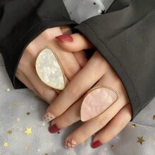 Asymmetrical Agate & Resin Ring With Unique Design, European And American Style For Women, Adjustable - Pink - View 2