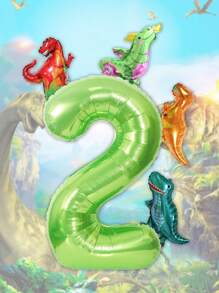 5 Stücke 40-Zoll Zahl Luftballons Set, große grüne Zahl + Mini Dinosaurier Aluminium Folie Ballons für Geburtstags Party Dekoration, Rückkehr zur Schule, Valentinstag - Verschiedenfarbig - Übersicht 3
