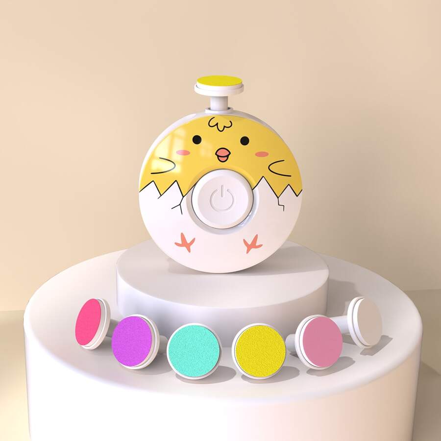 1 节 AAA 电池电动婴儿指甲磨床，开壳小鸡，电动指甲修剪器，新生儿指甲钳套装，带 6 个磨头，圆形手持式人体工学电动美甲套装，MQ-800，适用于婴儿、幼儿、儿童和成人指甲 - Chick Out of Shell - 查看 1