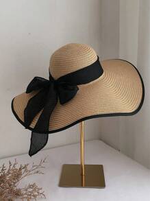 1 件宽边女士草帽，夏季防紫外线蝴蝶结海滩太阳帽，适合女士情人节 - 多色 - 查看 6