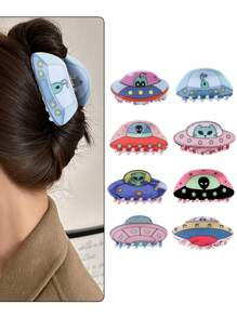 1Pc UFO Cartoon Hair Clips Easy-To-Wear Accessory For Women - Perfect For Daily Use Or Fun Occasions Pink Accessories,Hair Claw,Claw Clips,Hair Jaw Clip,Hair Clutch Fall Winter Hair Accessories For Women For Vacation Outfits Woman - Multicolor - View 2
