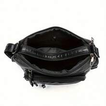 Fashion Multi Zipper Crossbody Bag, Soft Vegan Leather Shoulder Bag, Women's Multi Pockets Handbag Purse - 黑色 - 查看 5