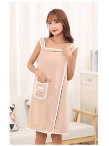 Coral Velvet Bath Skirt Wearable Variety Bath Towel Cotton Soft Absorbent Thickened Edge Yukata Adult Female Bandeau Wearable Bath Towel Suspender Bath Skirt Wrap Bandeau Bath Robe Ladies Soft Nightgown, Ladies Beach Towel Can Be Wrapped In Bathrobe, The Beauty Salon Absorbs Water And Dries Quickly, Does Not Lose Hair - 棕色 - 查看 2