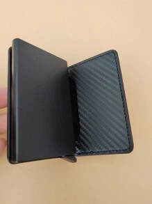 1pc Carbon Fiber Automatic Pop-Up Card Holder Pu Card Wallet With Rfid Anti-Theft And Anti-Scanning Aluminum Metal Card Case, Suitable For Everyday Use Large Capacity Multi-Card Slots,Business Casual Style,Birthday Gift,Graduation Gift,Father's Day Gift