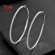 2pcs Silver Sparkling Circles-shaped Exaggerated Earrings For Women, Fashionable With Full Rhinestones - Silver - View 12