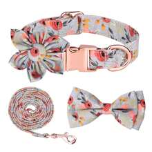 Elegante floral Conjunto de 4 piezas de collar para mascotas - Pajarita y adornos florales - Ajustable y cómodo para mascotas con estilo