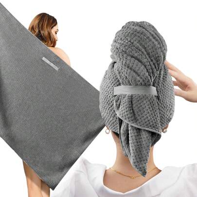 1pc Oversized Ladies' Microfiber Towel (Super Large 100*60cm, Approx. 39.4*23.6in) - Super Soft, Super Absorbent, Quick-Drying, Durable, With Comfortable Elastic Band - Worry-Free Solution For Hair Drying, Black Pink,School,Back To School,Travel,Travel Essentials,Home Essentials,Towel,Skin Care