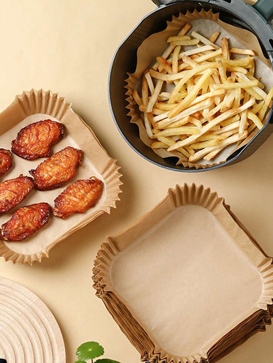 100pcs/Bag Natural Disposable Air Fryer Liners For Round And Square