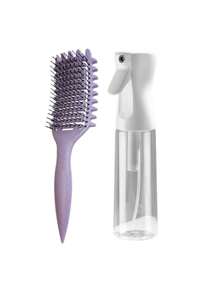 2入組捲髮梳子套裝附噴霧瓶，300毫升高壓持續噴霧瓶，梳子附帶角邊設計，適用於男女製造大波浪髮型 - 新型防靜電按摩梳子採用中空設計（米白色，紫色，綠色，粉色）
