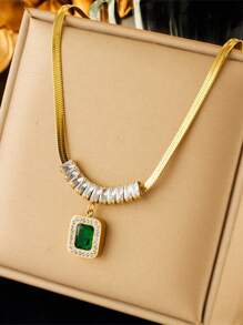 RAYQUEEN 不锈钢优雅设计绿色全装饰吊坠项链 + 手链 + 耳环套装，适合女士日常佩戴，馈赠佳品 - 金黃色 - 查看 12