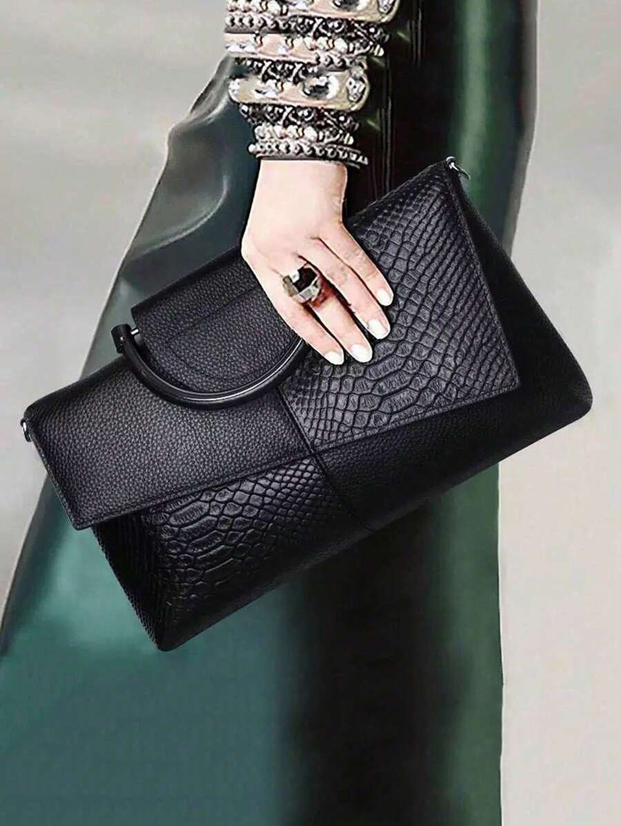 The Pattern Is Cut Randomly With The Fabric1 Piece PU Crocodile Pattern Women's Crossbody Bag, Women's Handbag, Shoulder Bag, Party Clutch Bag, Handbag, Wallet, Clutch Bag, Suitable For Dinner, Party, Party, Leisure, Shopping, Animal Print Women Bag