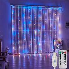 1 pezzo Luci a tenda USB con telecomando, bianco caldo/bianco/multicolore, 8 modalità, luci a tenda a LED per camera da letto, luci da favola, luci per corone, luci di Natale/Ognissanti per decorazioni domestiche, luci per decorazioni per festival, matrimoni, feste, compleanni, giardino, lauree, campeggio, autunno e Natale
