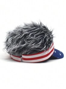 1顶男士条纹星形拼接棒球帽，欧美时尚仿毛皮保暖棒球帽，趣味帽子 - 棒球帽 - 查看 6