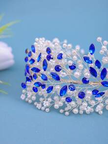 1pc Elegant & Luxurious Crystal Pearl Women's Headband Hair Accessory, Suitable For Brides, Weddings, Daily Activities, Parties, Proms, Paired With Hair Accessories - Blue - View 4