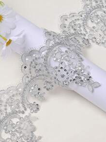 XDH1589 Carcass Embroidery Lace Trim Handmade DIY Wedding Curtain Tablecloth Material Wedding Stage Decor Fabric/Length: 91.44-914.4cm - White - View 7