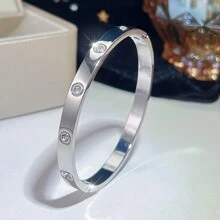 1入款鈦鋼簡約優雅輕奢高端時尚手鍊，鑲嵌鋯石，適合情侶使用 - 手鐲 - 查看 7