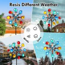 Hourflik Wind Spinner,Wind Spinner Outdoor, 84 Inch Blue Copper Metal Garden Decor Wind Sculpture Spinner Windmills For Yard Patio Outdoor Decor, Double Windmill Sculptures - Multicolor - View 3