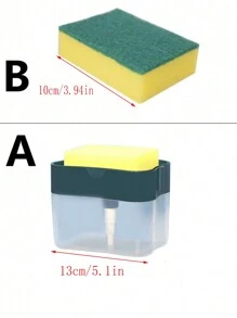 Contenedor de líquido para lavar platos tipo prensa con dispensador automático, estropajo de cocina, dispensador de jabón, esponja y toalla de plato - Dispensador de líquido automático con cepillo de fregar - Herramienta de limpieza de cocina multifuncional - Esencial de cocina, cocina, fiesta en la playa de verano, comida, camping, organizador, decoración de habitaciones, utensilios de cocina