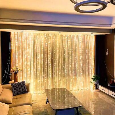 1pc USB Curtain Lights With Remote, Warm White/White/Colorful, 8 Modes LED Curtains Lights For Bedroom, Fairy Tale Lights, Wreath Lights, Christmas/Halloween Home Decoration Lights, Festival Lighting Decoration, Wedding Decoration Lights, Party Decoration Lights, Birthday Decoration Lights, Yard Decoration Lights, Graduation/Camping Decoration Lights Fall Autumn,Christmas