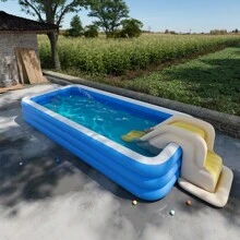 1pc Inflatable Swimming Pool With Slide, Large Inflatable Pool For Backyard Garden Water Parties, Home Use Inflatable Swimming Pool, Splash Pool - 2.6 Meters Plus Slide - View 5